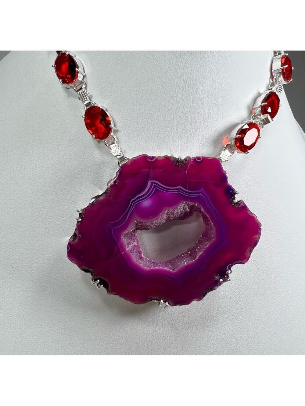 Pink Purple Solar Quartz Garnet Large Gemstone Necklace ONLY w/ Natural Cracking